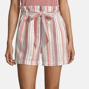 NEW a.n.a. Women's Paperbag Waist Shorts Rust Tessa Stripe Belted Size L